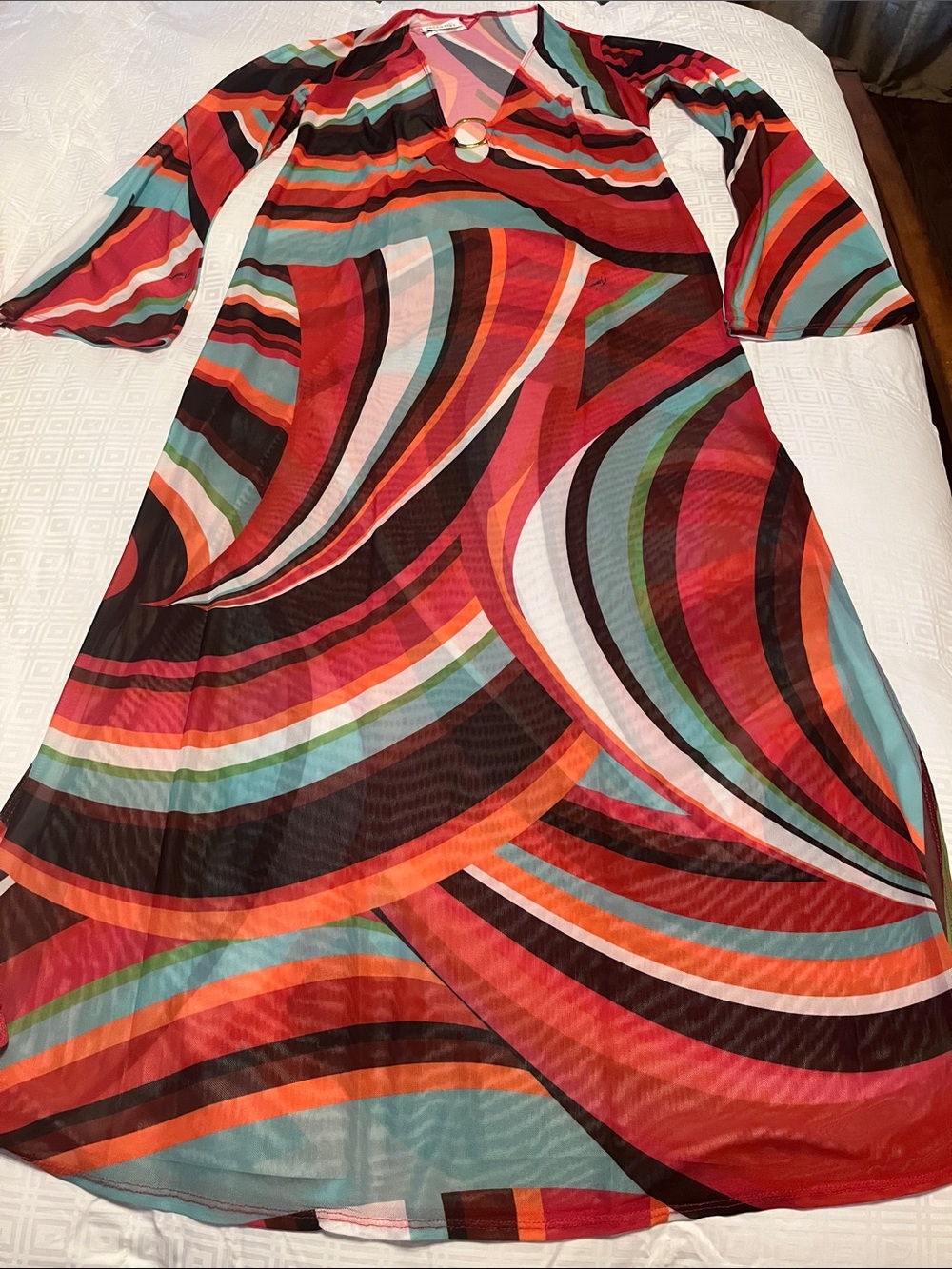 Trina Turk Multicolor Swirl, Long-Bell Sleeve, A-Line Swimsuit Cover-up